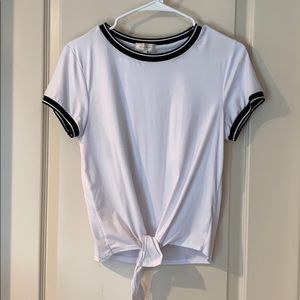 BOGO white tie front top with black collar/sleeves